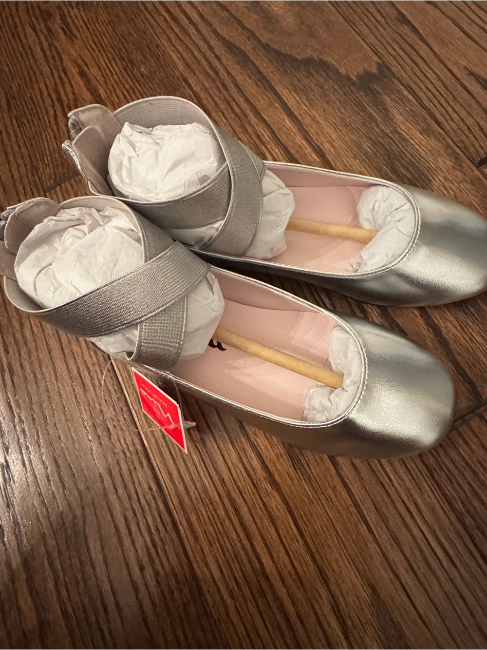 Nina Girls Metallic Silver Ballet Flats with Elastic Cross Strap